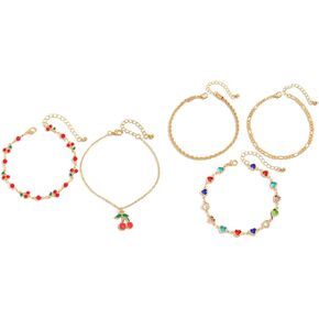 5-Piece Anklet Chain Set for Women - Bohemian Beach Crystal Chain & Cherry Drip Oil Anklets, Minimalist Metal Wheat Braid Foot Jewelry for Summer Vacation Festival in Kuwait