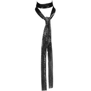 MECCANIXITY Sequins Scarf, Punk Metal Neck Tie Shiny Long Skinny Scarves Wide Sequin Necklace for Women in Kuwait