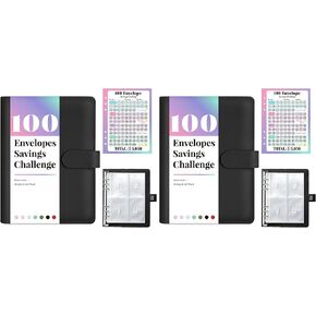 Sooez 100 مغلف تحدي توفير المال، كتاب تحديات التوفير مع مغلفات ومتتبع التحدي، عملية تحفيزية لتوفير 5050 دولارًا، حافظة توفير المال 100 جيب مرقمة مسبقًا in Kuwait