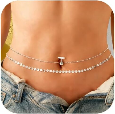 سلسلة خصر قابلة للتعديل متعددة الطبقات ومجموعة إكسسوارات - سلسلة جسم نسائية مزدوجة الطبقات، إكسسوارات جسم عصرية in Kuwait