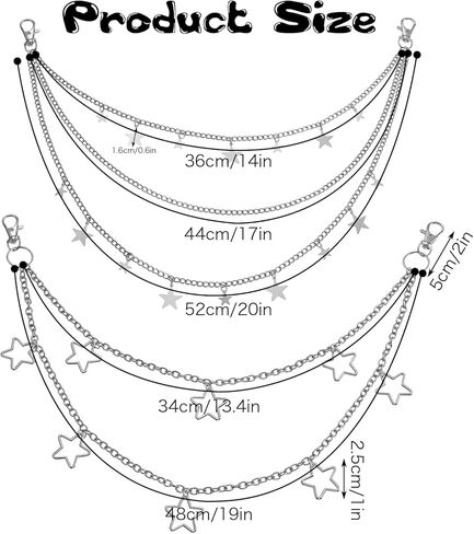 2 Pcs Vintage Pants Chain, Layered Pocket Chain Goth Jean Chains Pocket Belt Chains Hip Pop WaistChain Star Punk Pockets Accessory for Pants Trousers Jeans Wallet Pockets in Saudi Arabia