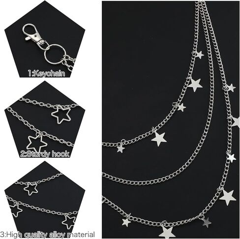 2 Pcs Vintage Pants Chain, Layered Pocket Chain Goth Jean Chains Pocket Belt Chains Hip Pop WaistChain Star Punk Pockets Accessory for Pants Trousers Jeans Wallet Pockets in Saudi Arabia