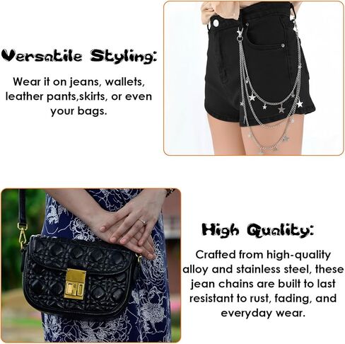 2 Pcs Vintage Pants Chain, Layered Pocket Chain Goth Jean Chains Pocket Belt Chains Hip Pop WaistChain Star Punk Pockets Accessory for Pants Trousers Jeans Wallet Pockets in Saudi Arabia