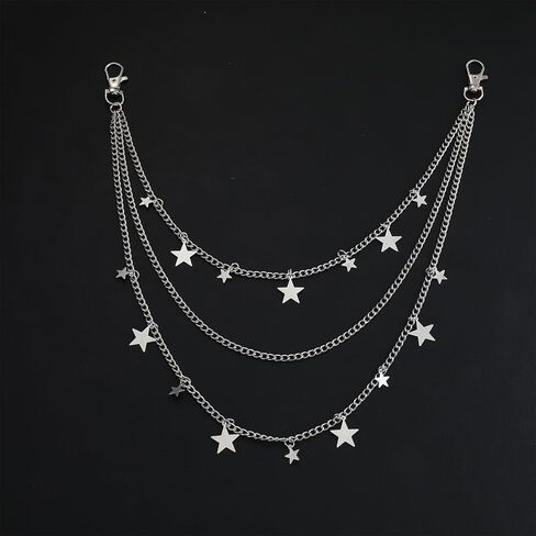 2 Pcs Vintage Pants Chain, Layered Pocket Chain Goth Jean Chains Pocket Belt Chains Hip Pop WaistChain Star Punk Pockets Accessory for Pants Trousers Jeans Wallet Pockets in Saudi Arabia