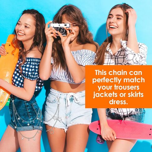 2 Pcs Vintage Pants Chain, Layered Pocket Chain Goth Jean Chains Pocket Belt Chains Hip Pop WaistChain Star Punk Pockets Accessory for Pants Trousers Jeans Wallet Pockets in Saudi Arabia