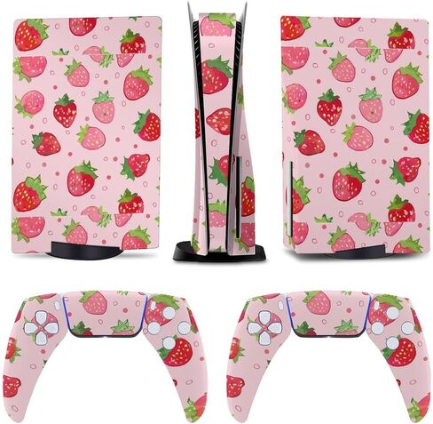 Cute Strawberry 5 Skin Console and Controller Accessories Cover Skins Anime Vinyl Cover Sticker Full Set for 5 Disc Edition in Kuwait