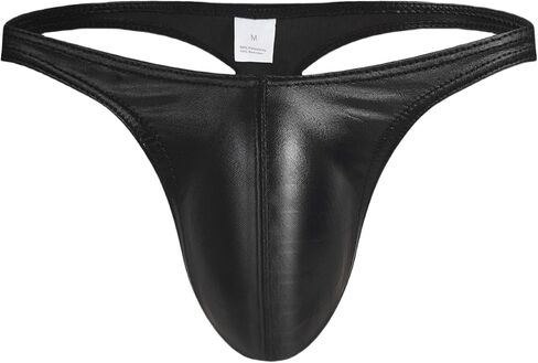 Men's Sexy Low Rise Thong Underwear Bulge Pouch T-Back G-String Briefs Faux Leather Shiny Metallic Panties in Saudi Arabia