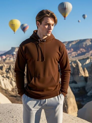 Men's Fleece Hoodie, Long-Sleeve Pullover with Drawstring Hood & Kangaroo Pocket, Casual Wear in Saudi Arabia