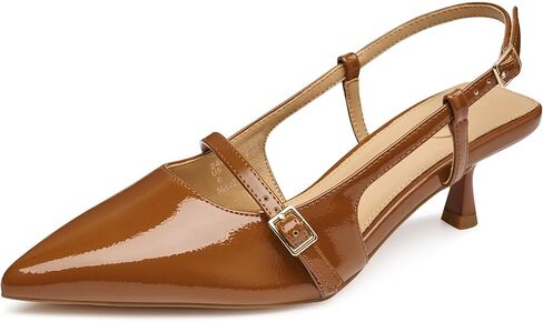 Trary Slingback Kitten Heels للنساء، حذاء مدبب عند الأصابع ومغلق عند الأصابع، حذاء بني مثير للنساء لحفلات الزفاف، مقاس 7.5 in Saudi Arabia