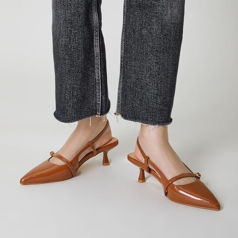 Trary Slingback Kitten Heels للنساء، حذاء مدبب عند الأصابع ومغلق عند الأصابع، حذاء بني مثير للنساء لحفلات الزفاف، مقاس 7.5 in Saudi Arabia