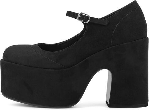 Women's Platform Mary Janes Chunky High Heels Pumps Closed Round Toe Buckle Strap Suede Dress Shoes for Party Event Office Prom in Kuwait