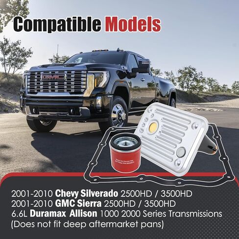 Transmission Filter Kit 29537965 Internal Shallow Filter 29539579 Spin-On Filter Raplacement for Allison 1000 2000 Series, Fits for 2001-2010 Chevy Silverado/GMC Sierra 2500HD 3500HD 6.6L Duramax in Saudi Arabia