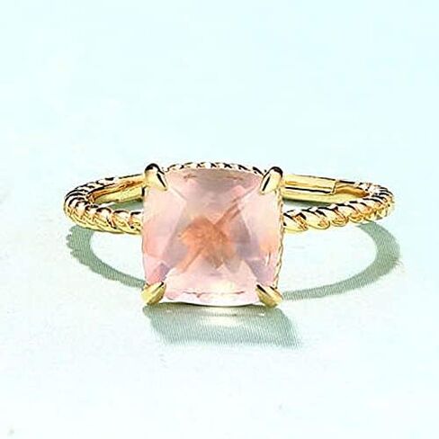 14K Solid Gold over S925 Natural Pink Quartz Lotus Stone Ring,Elegant Minimalist Cushion Cut Twisted Open Pink Stone Ring, Elegant Gemstone Jewelry for Women in Saudi Arabia