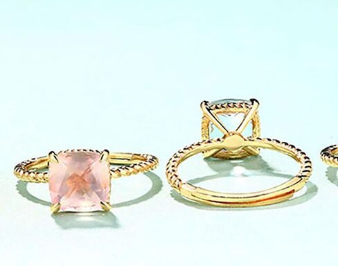 14K Solid Gold over S925 Natural Pink Quartz Lotus Stone Ring,Elegant Minimalist Cushion Cut Twisted Open Pink Stone Ring, Elegant Gemstone Jewelry for Women in Saudi Arabia