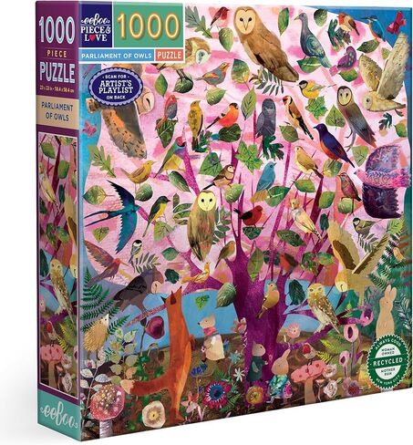 eeBoo Piece & Love: Christmas Songbirds - 1000 Piece Puzzle - 23" Square Adult Jigsaw, Bex Parkin's Festive Holiday Tree w/Vivid Birds, Eco-Friendly in Saudi Arabia