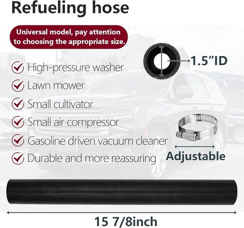 1 1/2" ID 15 7/8" Long straight Gasoline Fuel Filler Neck Hose with 4 Hose Clamps, 1.5 inches Inside Diameter Fuel Hose, Reinforced Gas tank filler hose in Saudi Arabia