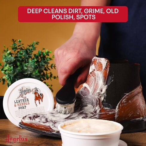 Angelus Saddle Soap for Leather, 3oz - Deep Leather Cleaner and Conditioner for Boots, Saddles, & More - Made in USA in Saudi Arabia