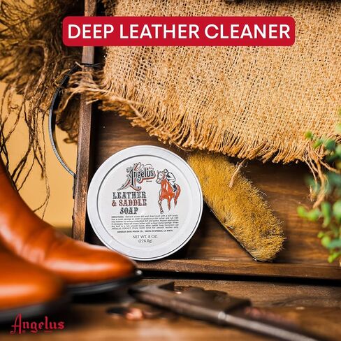 Angelus Saddle Soap for Leather, 3oz - Deep Leather Cleaner and Conditioner for Boots, Saddles, & More - Made in USA in Saudi Arabia