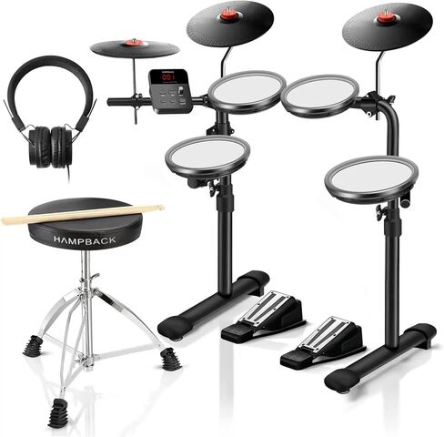 MK-0 Plus Electric Drum Set with 4 Quite Mesh Electronic Drum Pads, 4 Full Rubber Crash, 5" Kick Drum, 12 Drum Kits and 74 Sounds, Bluetooth, Throne, Sticks, Headphones, Suit for Beginner in Saudi Arabia