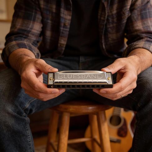 Hohner Blues Band Harmonica - حزمة مفتاح C مع حافظة بسحاب، ودليل تعليمات، وقماش تلميع Austin Bazaar in Kuwait