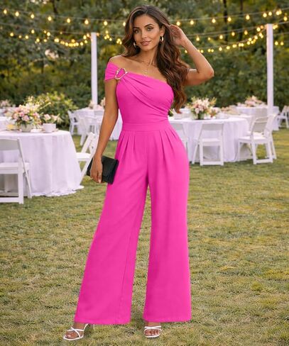 Knowfashionstyle بذلة للنساء متأنق قبالة الكتف عادية بنطال ذو قصة أرجل واسعة حللا رسمية حفلة مثير قطعة واحدة وتتسابق in Kuwait