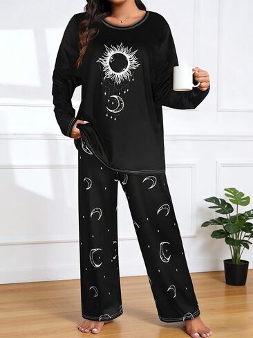 Womens Pajamas Set Long Sleeve Plus Size Sleepwear Bride Soft Pj Lounge Sets Nightwear with Long Pants in Saudi Arabia