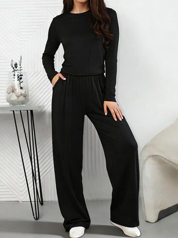 2PCS Women’s Pajamas Lounge Set, Soft Long Sleeve Top and Relaxed Pants for Home Comfort, Fall Winter Pajama Style Daily Wear in Saudi Arabia