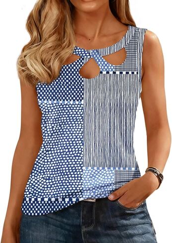 Womens Sleeveless Tank Tops Trendy Summer Hollow Out Crew Neck Tops Casual Loose Shirts Blouse in Saudi Arabia
