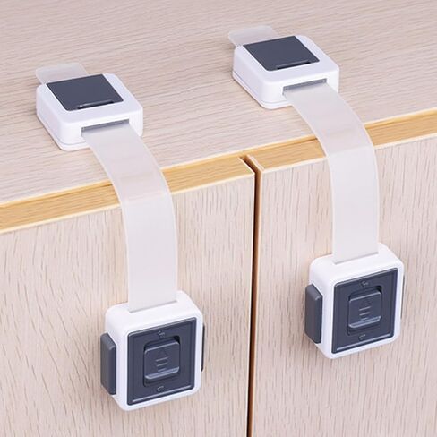 4 Pack Multi-Use Cabinet Locks for Babies - Child Proof Cabinet Latches - Baby Proofing Safety Straps for Fridge, Drawers, Dishwasher, Toilet, Cupboard, Oven, Trash Can, Adhesive No Drilling in Saudi Arabia