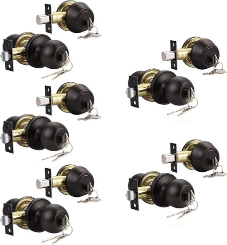مقبض الباب الخارجي Knobonly Keyed Alike، قفل دائري خارجي مع مسمار من جانب واحد، فولاذ مقاوم للصدأ، مقابض أبواب سوداء غير لامعة، مجموعات مقابض أبواب سوداء، 4 عبوات in Kuwait
