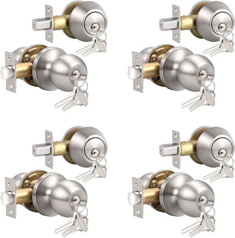 مقبض الباب الخارجي Knobonly Keyed Alike، قفل دائري خارجي مع مسمار من جانب واحد، فولاذ مقاوم للصدأ، مقابض أبواب سوداء غير لامعة، مجموعات مقابض أبواب سوداء، 4 عبوات in Kuwait