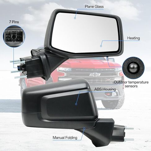 Passenger Right Side Door Mirror for 2019-2024 Chevy Silverado 1500, with Heated Power and Temperature Sensor Manual Folding, Replace#GM1321583(7 Pins) in Saudi Arabia