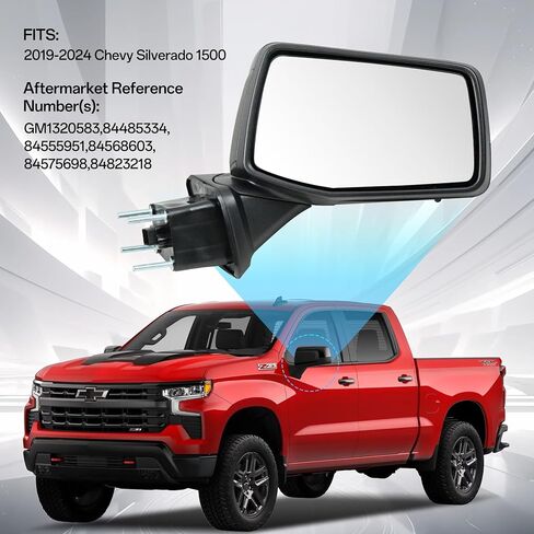 Passenger Right Side Door Mirror for 2019-2024 Chevy Silverado 1500, with Heated Power and Temperature Sensor Manual Folding, Replace#GM1321583(7 Pins) in Saudi Arabia