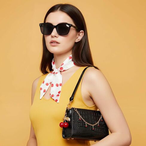3 Pcs Cherry Bag Charm Set Women Cherry Keychain Gold Double Buckle Key Pendant and Skinny Hair Scarf Trendy Purse Accessories in Saudi Arabia
