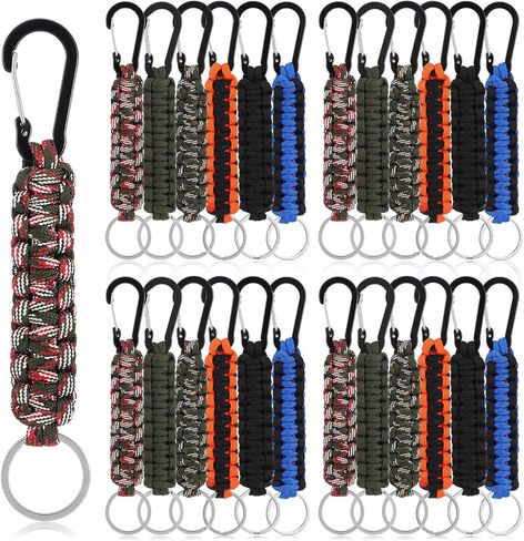 24 Pack Paracord Keychain with Carabiner Braided Lanyard Key Chain Carabiner Clip for Keys Backpack Paracord Keychain Ring for Men Women Heavy Duty Hook for Outdoor Survival Camping Hiking (6 Colors) in Saudi Arabia