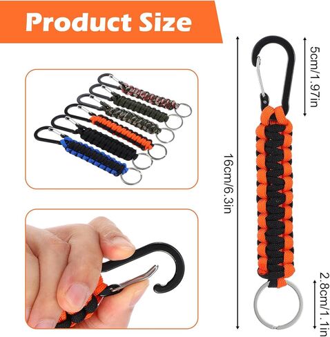 24 Pack Paracord Keychain with Carabiner Braided Lanyard Key Chain Carabiner Clip for Keys Backpack Paracord Keychain Ring for Men Women Heavy Duty Hook for Outdoor Survival Camping Hiking (6 Colors) in Saudi Arabia