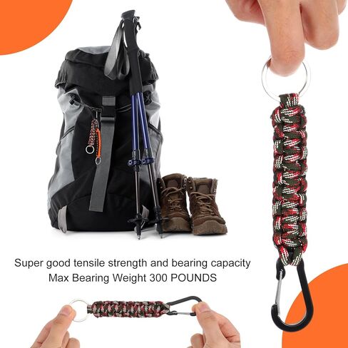 24 Pack Paracord Keychain with Carabiner Braided Lanyard Key Chain Carabiner Clip for Keys Backpack Paracord Keychain Ring for Men Women Heavy Duty Hook for Outdoor Survival Camping Hiking (6 Colors) in Saudi Arabia