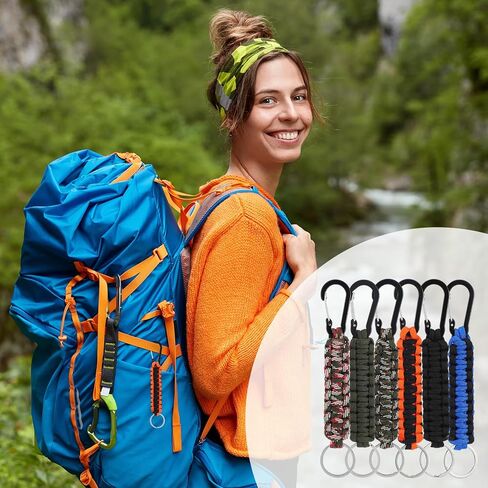 24 Pack Paracord Keychain with Carabiner Braided Lanyard Key Chain Carabiner Clip for Keys Backpack Paracord Keychain Ring for Men Women Heavy Duty Hook for Outdoor Survival Camping Hiking (6 Colors) in Saudi Arabia