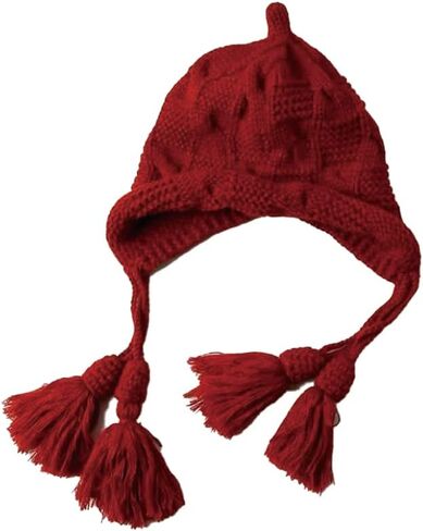 Topwon المرأة الشتاء الحياكة Earflap قبعة صغيرة قبعة الجمجمة الأزياء شرابة قبعات متماسكة in Saudi Arabia