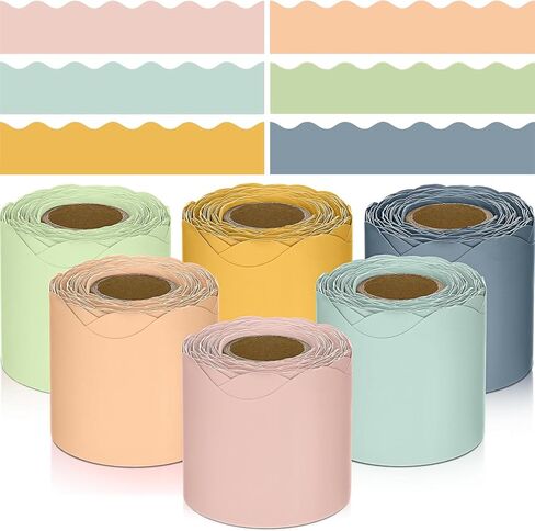 6 رولز بوهو حواف لوحة الإعلانات - حافة ملونة على شكل صدفي للفصل الدراسي، الطول الإجمالي 240 قدم، ديكورات لوحة إعلانات مقاومة للماء للفصل الدراسي، المدرسة، المنزل، المكتب، السبورة (6 تصميمات) in Kuwait