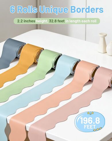 6 رولز بوهو حواف لوحة الإعلانات - حافة ملونة على شكل صدفي للفصل الدراسي، الطول الإجمالي 240 قدم، ديكورات لوحة إعلانات مقاومة للماء للفصل الدراسي، المدرسة، المنزل، المكتب، السبورة (6 تصميمات) in Kuwait