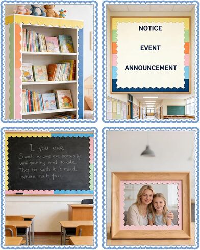 6 رولز بوهو حواف لوحة الإعلانات - حافة ملونة على شكل صدفي للفصل الدراسي، الطول الإجمالي 240 قدم، ديكورات لوحة إعلانات مقاومة للماء للفصل الدراسي، المدرسة، المنزل، المكتب، السبورة (6 تصميمات) in Kuwait