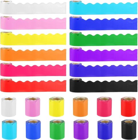 12 لفة من حدود لوحة الإعلانات ذات الصدفي، زخرفة ملونة للفصل الدراسي بطول 393 قدمًا، حدود زخرفية للسبورة البيضاء، لوحة الفلين، ديكورات الجدران والحفلات in Kuwait