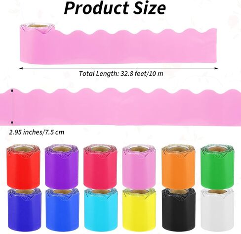 12 لفة من حدود لوحة الإعلانات ذات الصدفي، زخرفة ملونة للفصل الدراسي بطول 393 قدمًا، حدود زخرفية للسبورة البيضاء، لوحة الفلين، ديكورات الجدران والحفلات in Kuwait