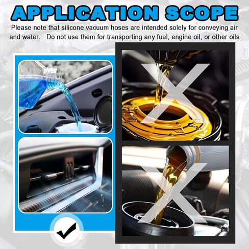 6PCS 5Ft Silicone Vacuum Hose Automotive Kit,ID 3/8",5/16",1/4",3/16",5/32",1/8" Vacuum Lines Automotive with Tee/Straight/Reducer Connector & Clamps,Professional Vacuums Line Kit in Saudi Arabia
