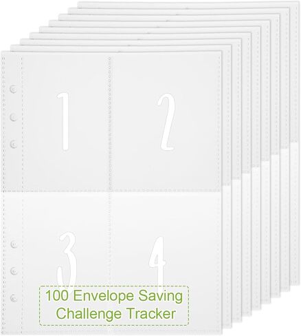 25 Pcs 4 Pocket 100 Envelopes Money Saving Challenge Money Saving Book Binder Sleeves fit for 6 Ring A5 Binder, Pre-Printed 1~100 Numbers Pockets Refill Pages,Top Loading Currency Pages in Saudi Arabia