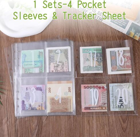 25 Pcs 4 Pocket 100 Envelopes Money Saving Challenge Money Saving Book Binder Sleeves fit for 6 Ring A5 Binder, Pre-Printed 1~100 Numbers Pockets Refill Pages,Top Loading Currency Pages in Saudi Arabia