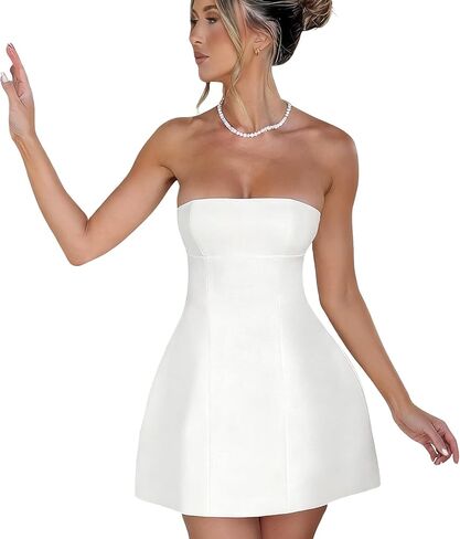 فستان نسائي مثير بدون حمالات على شكل حرف A فستان قصير لحفلات النوادي وحفلات الكوكتيل وحفلات الكوكتيل للنساء in Kuwait