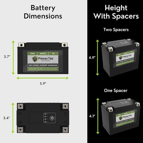 بطارية ليثيوم Powertex للدراجات النارية PTX1 تحل محل YTX4L-BS، YTX5L-BS، YTX7L-BS، YTZ5S، YTZ7S، وYTZ8V - BMS، 210 CCA، تشغيل داخلي، تصميم 4 محطات، أداء عالي وبطارية خفيفة الوزن in Kuwait