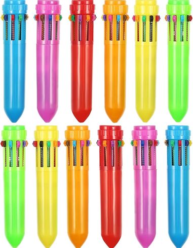 HESTYA 90 Pcs Multicolor Ballpoint Pen 10-in-1 Christmas Shuttle Pens 0.5 mm Retractable Ballpoint Pens Colorful Plastic Neon Pen for Christmas Office Supplies Gift in Kuwait